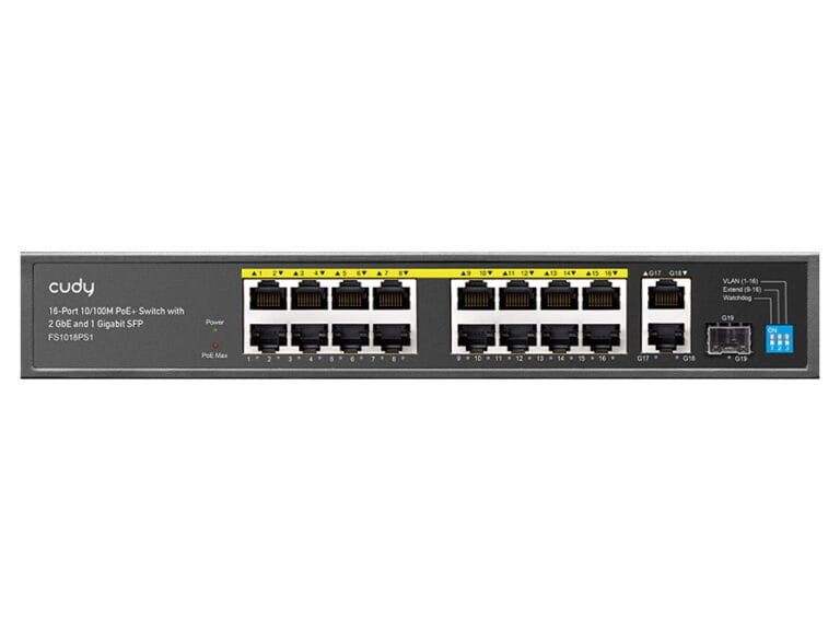 Cudy 16 Port Fast Ethernet PoE 190W 2 Gigabit 1SFP Switch | FS1018PS1