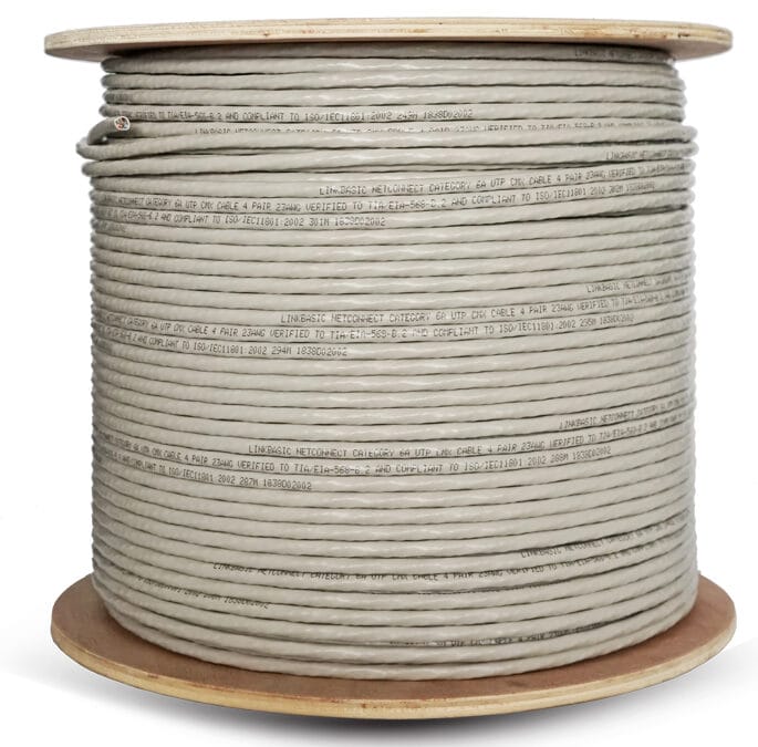 Linkbasic 305m Drum Cat6a Solid Grey UTP Cable